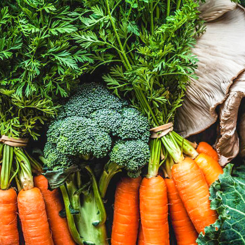 organic healthy carrots broccoli mushroom
